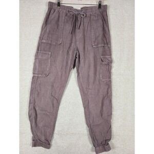 Nicole Miller New York Womens 100% Linen Cargo Jogger Pants Mauve Brown Size M